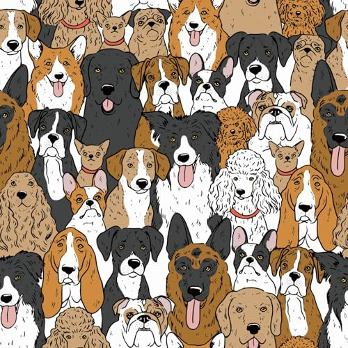SOEWIOU Animal Wallpaper Brown White Black Dog Peel and Stick Wallpaper,44.5×300cm Abstract Cute Cartoon Puppy Wall Paper Bedroom Livinroom Cabinet Bathroom Waterproof Self Adhesive Vinyl Wall Paper