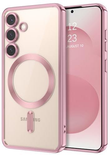 DUEDUE Cover Magnetica per Samsung Galaxy S25 6.2[Compatibile con MagSafe], Custodia Trasparente per Samsung S25 Case Ultra-Sottile TPU Silicone Anti-Scivolo, Ricarica Wirelesse, Rosa