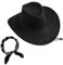 Cowboy Hat and Bandana Set for Women Men Womens Cowboy Hat Classic Western Cowgirl Hat Cowboy Hat Women with Belt Sun Hats with Wide Brim Vintage Style for Women Men (UK, Alpha, One Size, Black)