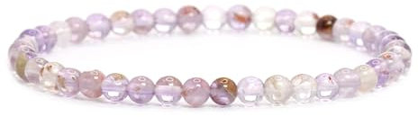 Echtes Super Seven Amethyst Edelstein Armband mit runden 4mm Perlen - verschiedene Längen - Heilstein Schutzstein Edelsteinarmband Glücksbringer Talisman Geschenk (S. S. Ameth., 21CM)