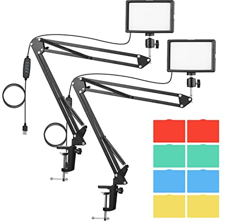 Videokonferenzleuchte USB -LED -Video -Licht -Kit mit Schreibtisch Mount Ständer BI Farbtemperatur Farbfilter für Laptop Live -Streaming Online -Spiel (2 Sätze)