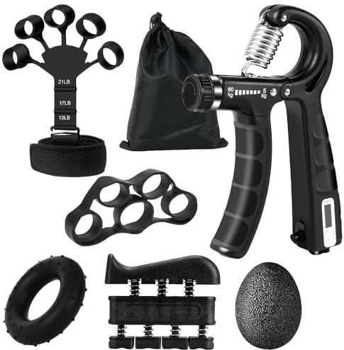 Sctnny Handtrainer Fingertrainer, 6 Stück Griffkraft Trainer Trainingsset Finger Trainingsgerät Verstellbarer Grip Trainer, Handgelenk Trainer und Massagebällen für Handtherapie (Schwarz)