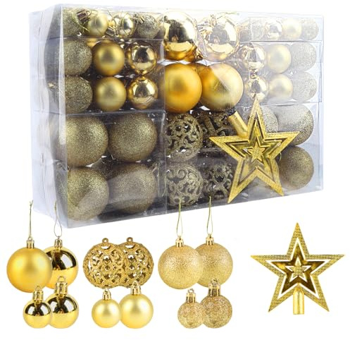 Weihnachtskugeln Kugeln bruchsichere Kugeln Weihnachtsbaum Dekoration Ornamente für Weihnachten hängende Dekorationen (Gold-101 Stück)