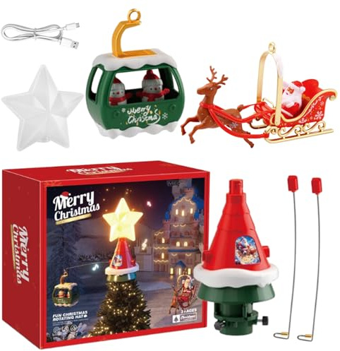 Puntale rotante per albero di Natale, decorazione per albero di Natale con luce LED e musica