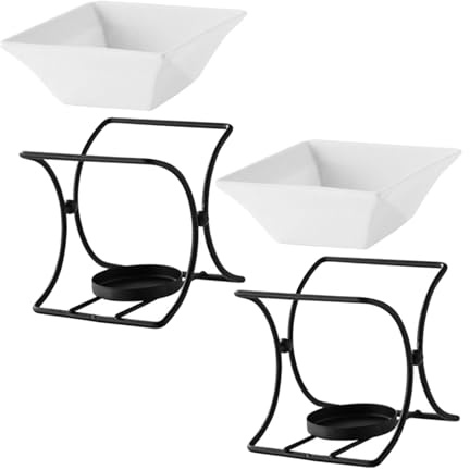 LIGIGWASH 2Set Ceramic Butter Warmer Fondue Pot with Tealight Candle Personal Mini Cheese Melt Hot Pot for Chocolate Butter Caramel Compact Easy-Clean Efficient Heat Retention for Parties