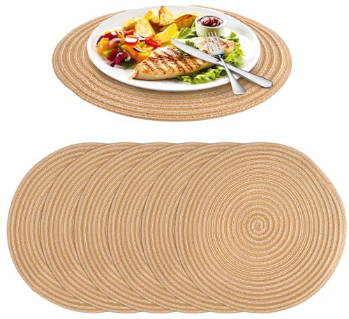 6 Rund Geflochten Platzsets 30cm Kaffeefarben Hitzebeständig Abwaschbar | Robuste Tischunterlagen Für Zuhause, Hotel, Restaurant Und Outdoor Mahlzeiten