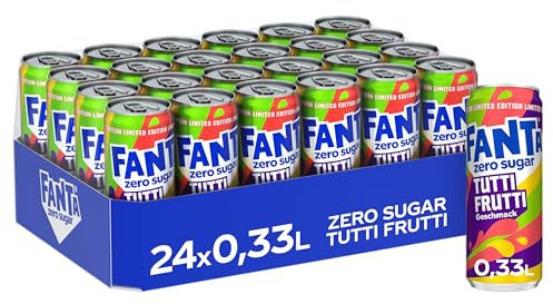Fanta Tutti Frutti ohne zucker, Limonade, Einweg Dose, 24 x 330 ml | Mit fruchtigem Geschmack einer Mischung tropischer Früchte ohne Kalorien, temporäres, erfrischendes Softgetränk