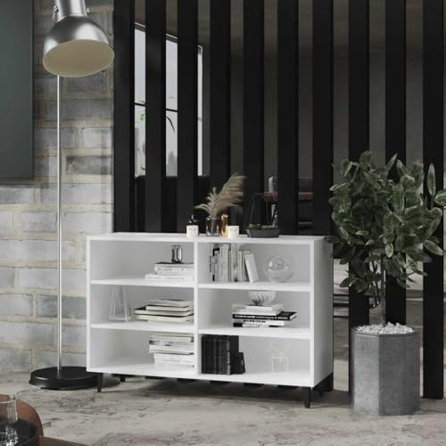 WRJENFSC Aparador blanco 103,5 x 35 x 70 cm de madera, patas de metal, aspecto industrial, estantería con 6 estantes para salón, pasillo, cocina, dormitorio
