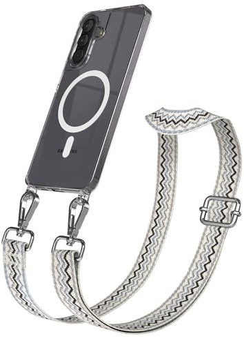 EAZY CASE Handykette - Verstellbares Taschenband kompatibel mit Galaxy A57, Schulterriemen, Handykordel mit Silikon Hülle, Qi Charging kompatibel, Umhängetasche, Beige Blau Silber