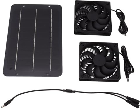 Phefop Ventilador Solar 10W, Kit de Panel Solar 12V Impermeable Doble Ventilador para Invernadero Gallinero Perrera Cobertizo