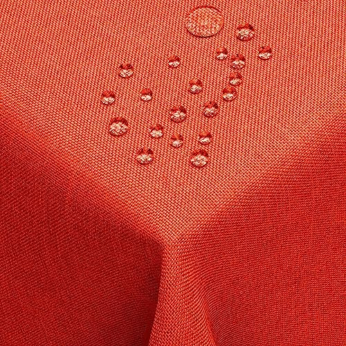 Leinen Optik Tischdecke Tischtuch Tafeldecke Leinendecke Abwaschbar Wasserabweisend Eckig 130 x 130 cm Orange Fleckschutz Pflegeleicht mit Saumrand Leinentuch