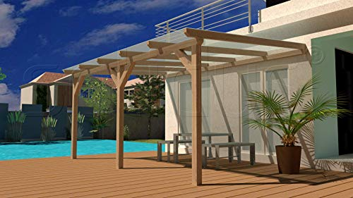 solidBASIC 600x300 cm BxT Leimholz Terrassenüberdachung + Stegplatten + Zubehör - Unbehandelt/Natur - ÜBERDACHUNG TERRASSENDACH Holz VORDACH CARPORT TERRASSE WINTERGARTEN GARTENLAUBE PAVILLON 6x3 m