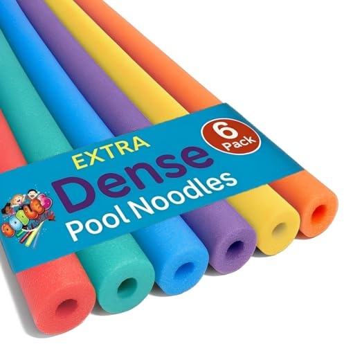 Oodles of Noodles Deluxe Foam Pool Noodles - Pack of 6 - approx. 48 inch x 2.5 inch Hollow Core Foam Tube | Extra Dense, Durable, Buoyant Swim Noodles for Pool, Beach, Crafts, DIY Projects, Insulation