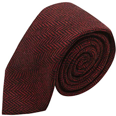 King & Priory Rubinrote & schwarze Fischgrätenmuster-Krawatte aus hochwertigem Gewebe im Fischgrätenmuster