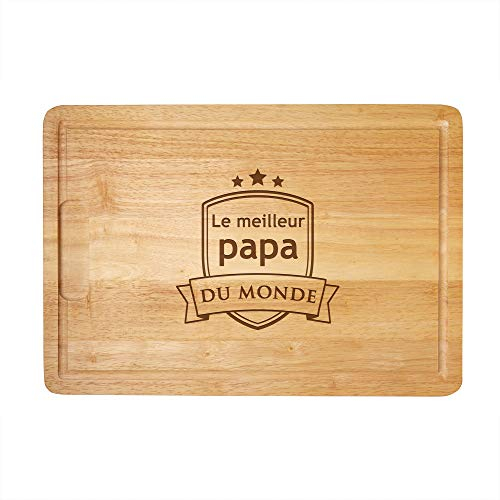Casa Vivente Planche à découper, Planche de Grill en Bois avec Gravure, Meilleur Papa, Blason, Planche de Cuisine en Bois comme idée Cadeau pour Hommes, Fête des pères