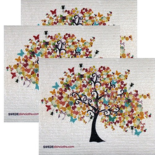 Umoot SWEDEdishcloths Swedish Dishcloth Set of 3 each Swedish Dishcloths SpringTree Design | Eco Friendly Cleaning Absorbent Cloth Eco Friendly Cleaning Wipes