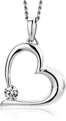 OROVI – Halskette aus Silber mit Herz Anhänger aus 9 Karat (375) Weißgold mit Zirkonia (0.19 ct) im Brillantschliff – Weißgold Herzanhänger Damenschmuck – Allergenfrei & handgemacht (45 cm)