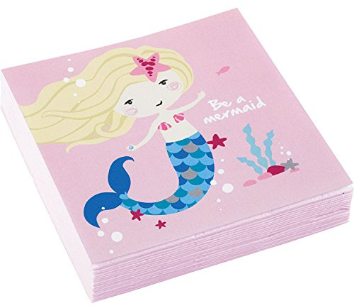 Amscan 9903076 - Servietten Be a Mermaid, 20 Stück, 25 x 25 cm, Meerjungfrauen, Kindergeburtstag