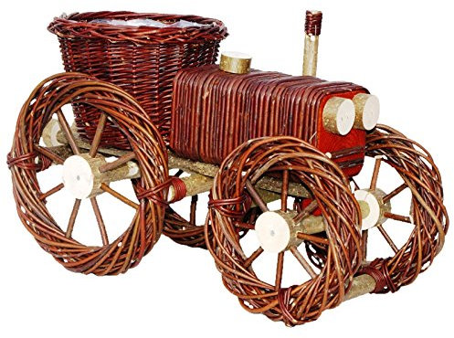 Deko-Traktor, Pflanzschale, Traktor aus Weide geflochten - 51 x 24,5 cm Dunkelbraun