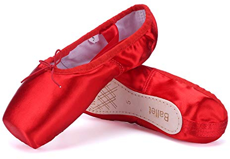 Tanzschuhe für Damen und Mädchen, mit Zehen- und Tragetasche, normale Sohle, Schwarz / Rot / Pink, Rot - rot - Größe: 40 EU