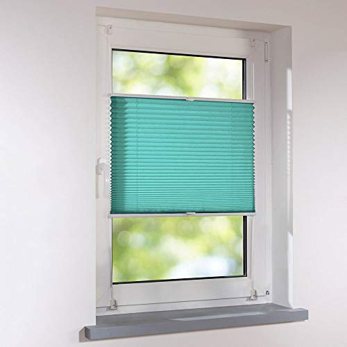 Plissee Klemmfix Faltstore UNIVERSAL Faltrollo ohne Bohren - 95 x 120 cm - türkis