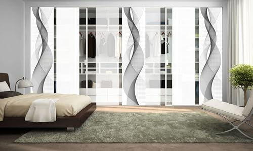 Home Fashion 97669, 7er-Set Schiebegardinen 'OPALIA' | 7 x 245 x 60 cm | inkl. Zubehör | Farbe:, Farbe:grau