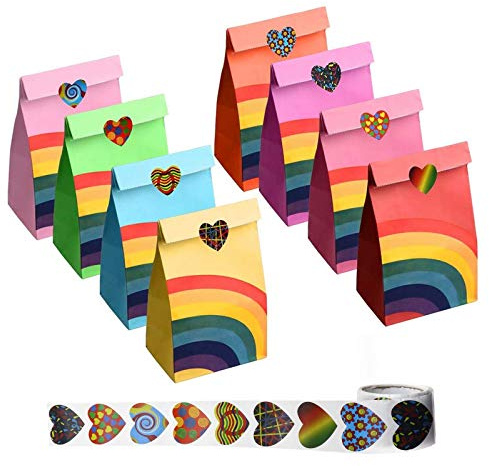 YINETTECH 40 Stück Papiertüten mit Regenbogenmuster für Kindergeburtstag, Babyparty, Feiern, Hauptfarbe: Orange/Rot/Violett/Pink/Rosarot/Weinrot/Blau/Gelb/Grün.