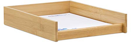 2 x Dokumentenablage Holz, DIN A4 Papierfach, Büro, Schreibtisch, flach, Briefablage Bambus, BxT: 25x33 cm, Natur