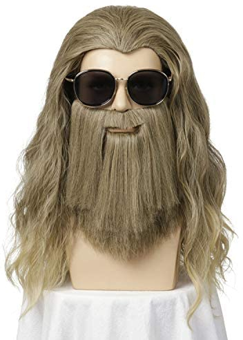 FVCENT Lange lockige goldbraune Perücke FVCENT Erwachsene und Herren Kostüm Perücke Cosplay Halloween Cosplay Party Perücke Bart Goldenes Leinen
