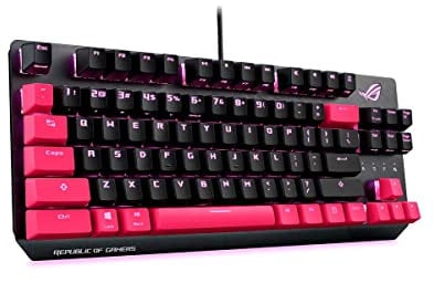 ASUS ROG Strix Scope TKL Electro Punk Mechanical Gaming Keyboard, Cherry MX Red Switches, 2X Wider Ctrl Key for Greater FPS Precision, Gaming Keyboard for PC, Aura Sync RGB Lighting, Quick-Toggle,Pink