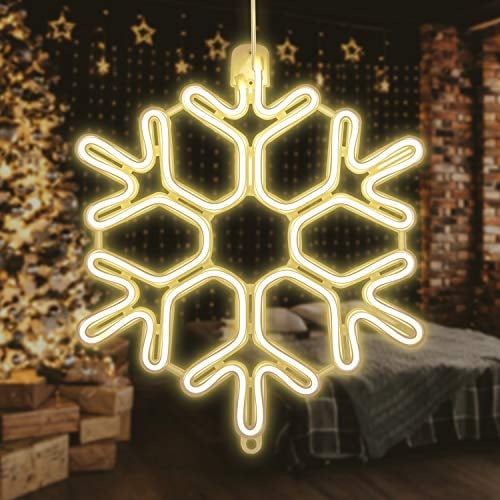 SALCAR 40cm Schneeflocken Deko Weihnachten, LED Schneeflocke Fenster Tür, Weihnachtsdeko Außen Innen Leuchtend Neonlicht XXL, Warmweiß