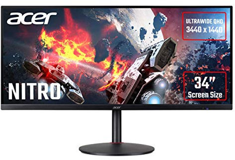 Acer Nitro XV340CKPbmiipphzx 34 inch Ultrawide Quad HD Gaming Monitor (IPS Panel, FreeSync, 144Hz, 1ms, HDR 10, Height Adjustable Stand, DP, HDMI, USB Hub, Black)