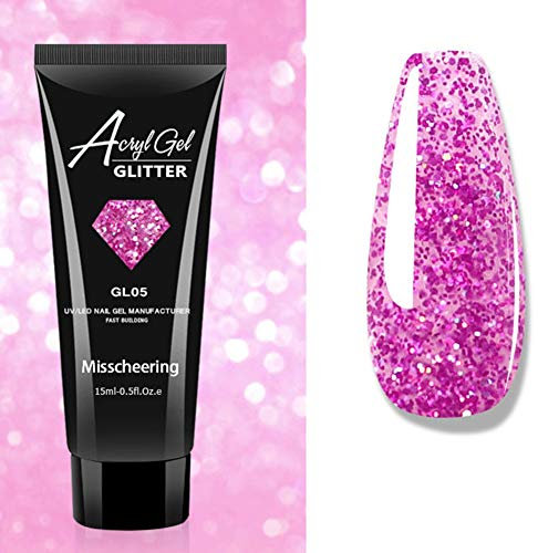 ikasus Poly Nagel Gel,Glitzer Nagel Gel Nagelgel Anself Builder Gel Nagelverlängerung Gel Diamant Glitter Gel Poly Nail Gel Diamond Style Gelnagel für Techniker Starter DIY Salon Kunst Nägel,Lila