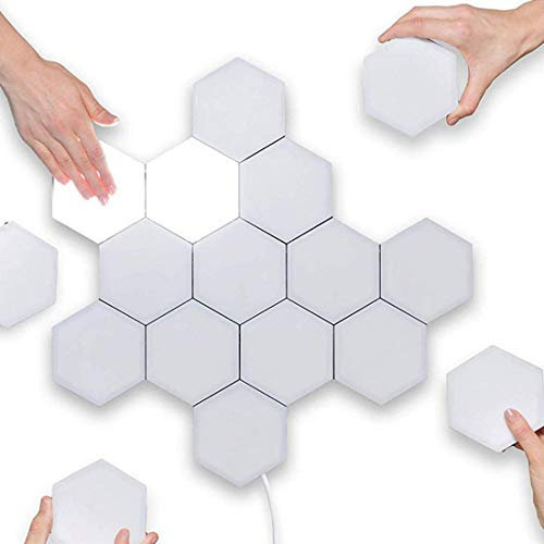 6 Wandleuchte LED berühren Induktion Wandlampe DIY Kombination Kreativ Weiss Bienenwabe Wandlichter Modern für Wohnzimmer Schlafzimmer Bar Shop Leselampe mit Stecker, Deko Beleuchtung Nachttischlampe