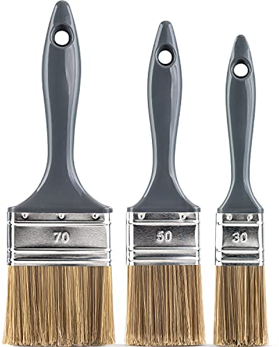 Juego de pinceles planos de 3 piezas para barnices y barnices, 30 mm, 50 mm, 70 mm, para pinturas a base de agua y disolventes