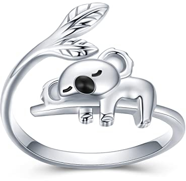 Koala Ring für Damen 925 Sterling Silber Koala Bär Verstellbarer Offener Ring Niedlicher Tier Schmuck Koala Geschenke für Mädchen