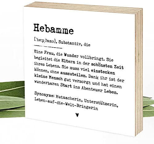 Wunderpixel® Holzbild Definition Hebamme - 15x15x2cm zum Hinstellen/Aufhängen, echter Fotodruck mit Spruch auf Holz - schwarz-weißes Wand-Bild Aufsteller Zuhause Büro zur Dekoration Geschenk-Idee