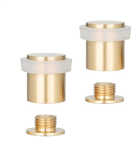EVI Herrajes | Pack of 2 Brass Door Stops | Ø20x25mm | Floor Mounted | Matte Finished Brass | White Silicone Protection | Includes Screw + Fastening Plug | Model I-180-BCB