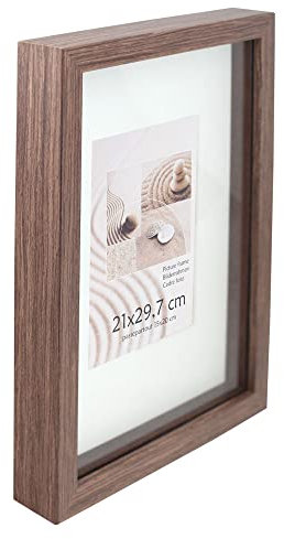 KM Foto 3D Objektrahmen Holz Bilderrahmen Shirt Trikot Rahmen Collage Wanddeko Poster S220: Farbe: Braun | Format: 40x40