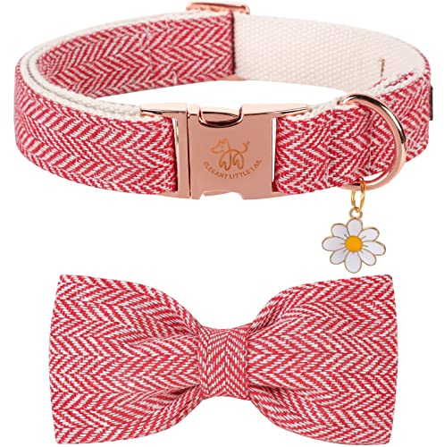 Elegant Little Tail Weihnachts-Hundehalsband Mit Schleife - Herringbone Rot Weiß, Strapazierfähiges Fliege-Halsband für Kleine Hunde