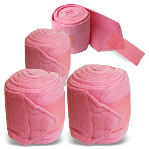 Bandagen fürs Pferd aus Fleece mit Klettverschluss - Fleecebandagen Pferd im 4er Set mit praktischer Aufbewahrungstasche (Shetland Pony (Shetty), Pink)