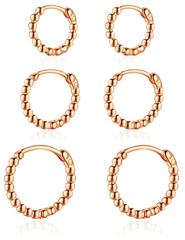 Candyfancy 3 Paar Creolen rosegold, 925 silber creolen set(9mm 11mm 13mm) 3er ohrringe creolen Kugeln vergoldet Klein kreolen gold für damen mädchen herren