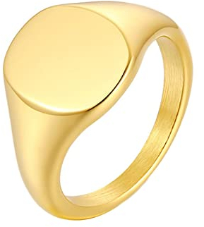 Beydodo Ring Edelstahl Gold, Damen Ring Siegelring Poliert 12MM Freundschaftsring Frauen Ringe Größe 60 (19.1