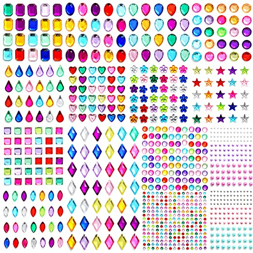 Selbstklebende Glitzersteine 17 Blätter 1876 Stück Edelsteine Selbstklebende Sticker für Kinder Bunte verschiedene dekorative Strasssteine Selbstklebend für Basteln Grußkarten Basteln Fotorahmen