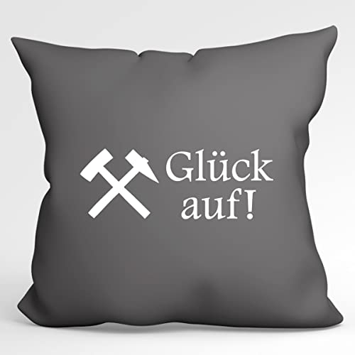 Huuraa Sofakissen Glück auf! Ruhrpott Geschenk 40x40cm mit Füllung Steel Grey Baumwolle Glück auf! Mitbringsel