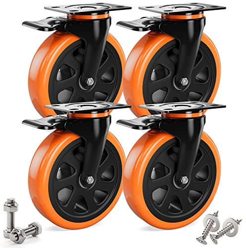 4 Stück Schwerlastrollen 160mm mit Bremsen inkl. Montagezubehör Lenkrollen Transportrollen 360° Drehung bis 600KG Tragbarkeit für Möbeltransport & Industrietransport