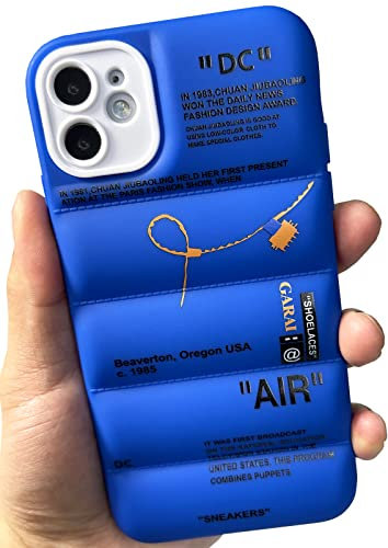 GaraiCkeey Sports Shoes Brand Puffer Silicone Phone Case for iPhone 12 6.1 inch, Sneakers Ins Classic Cool Label Pattern Soft TPU Full Body Protective Puffy Cover for iPhone 12 (Blue)