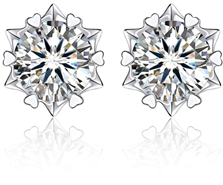 MomentWish Ohrstecker Silber 925 Damen, 2 Karat/6.5 mm Moissanite Ohrringe Echt Silber Stecker-Schneeflocke