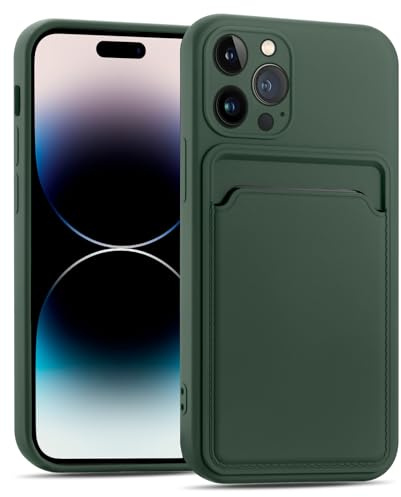 CoolGadget Handyhülle mit Kartenfach für iPhone 14 Pro Grün | Silikon Case mit Kartenhalter auf der Rückseite, stoßfest, erhöhter Kameraschutz, dünn