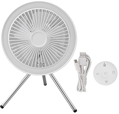 Kuuleyn Ventilatore da Campeggio, Ventilatore per Luce da Campeggio Regolazione del Vento a 3 Livelli Ricarica USB 3,7 V 2a Ventilatore per Tende da Campeggio Sospeso con Staffa per Esterno(Bianco)